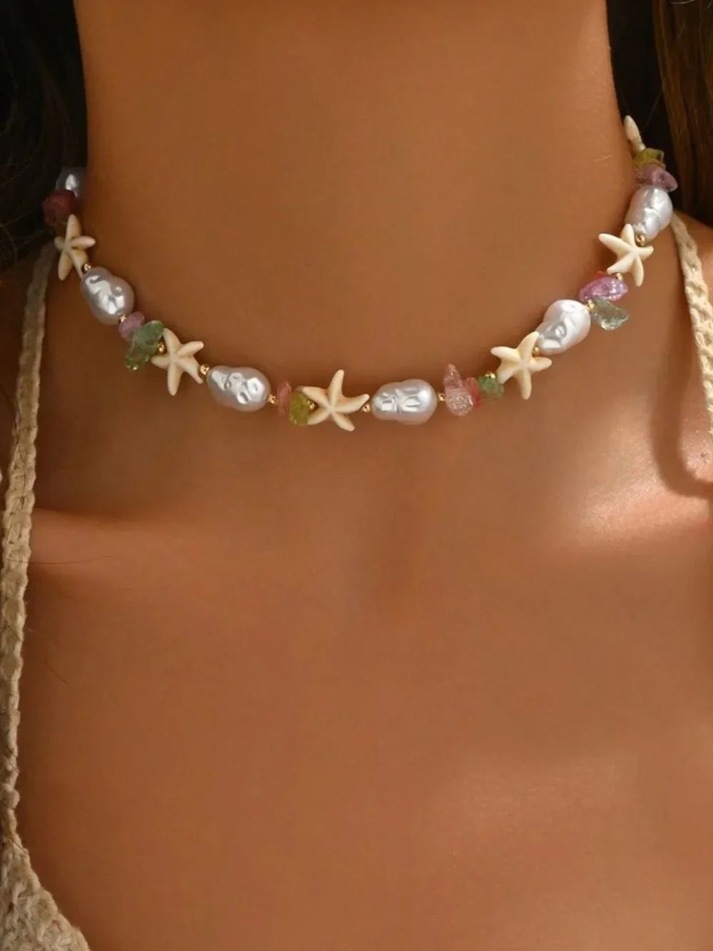 Pearl & Starfish Multicolor Beaded Necklace R748
